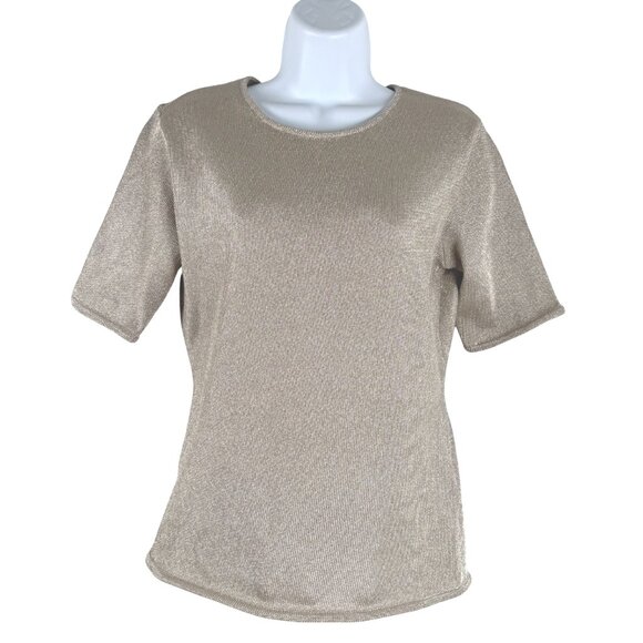 Ralph Lauren Black Label Top Womens Large Silk Blend Metallic Gold TP-3273 - Picture 1 of 8